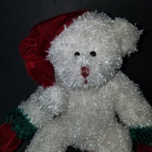 Russ Berrie White Teddy Bear Plush Red Santa Hat Christmas Stuffed Animal Toy - Picture 2 of 8